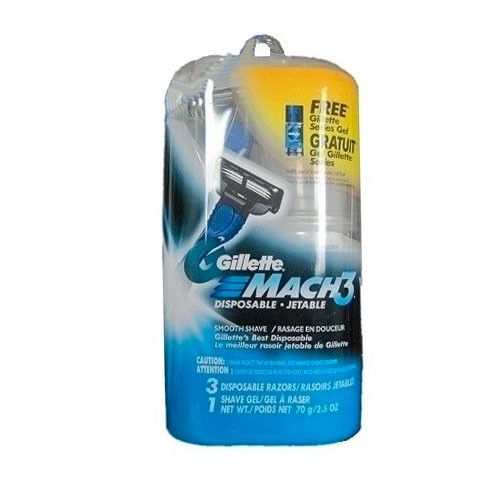 Gillette Mach3 (одноразовые станки 3 шт + Гель для бритья Gillette Series 75 мл) НАБОР