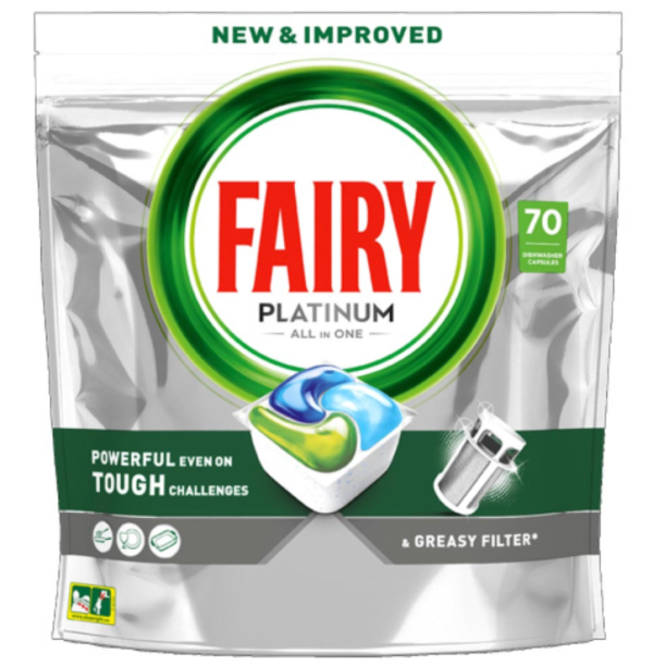 Fairy Platinum капсулы для посудомойки All in One 70 шт
