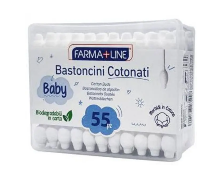 FARMA+LINE  Ватні дитячі палички з обмежувачем, 55 шт