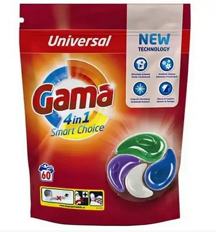 Капсули для прання Gama 4 в 1 Універсальні 60 шт